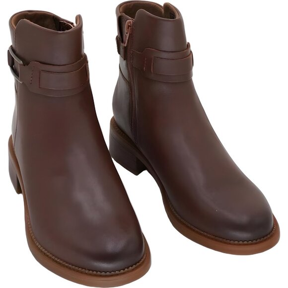 Clarks Maye Bella Tan Leather Ankle Boots Side Zip Strap Women's US 8M - Picture 1 of 6